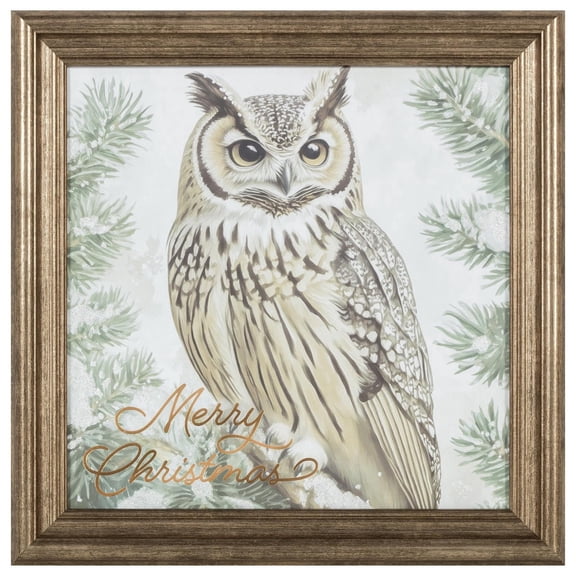 Owl in Snowy Tree Framed Christmas Wall Art, Multicolor, 12" x 12", by Holiday Time