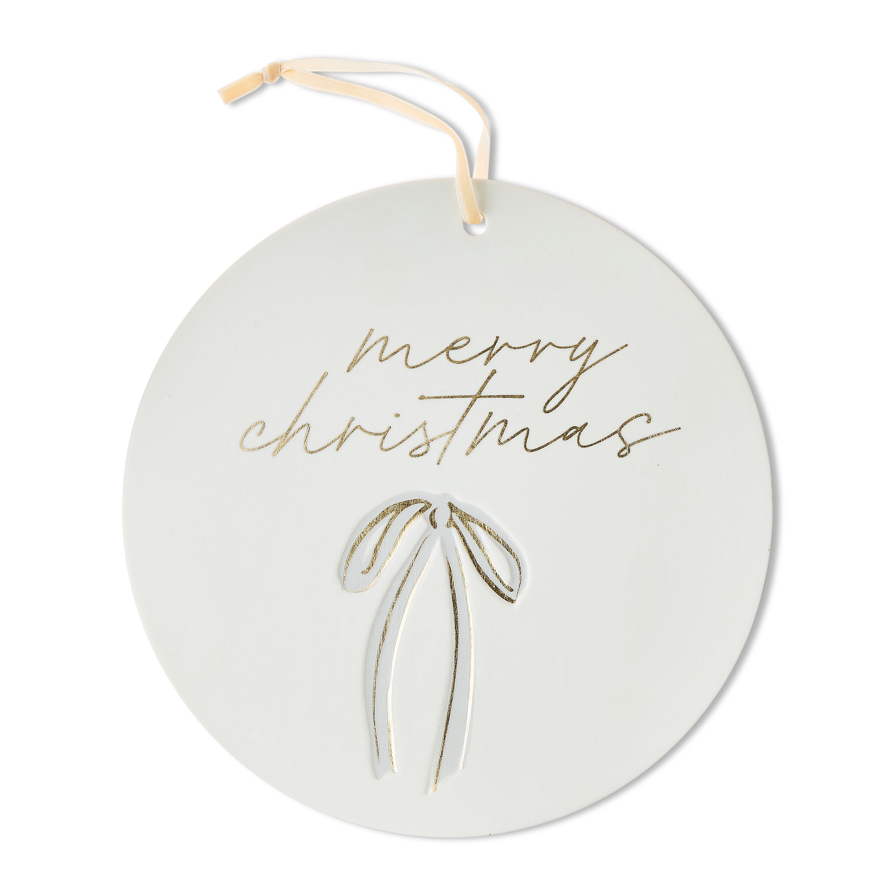 Stoneware Merry Christmas Hanging Decoration, White, 10", by My Texas House