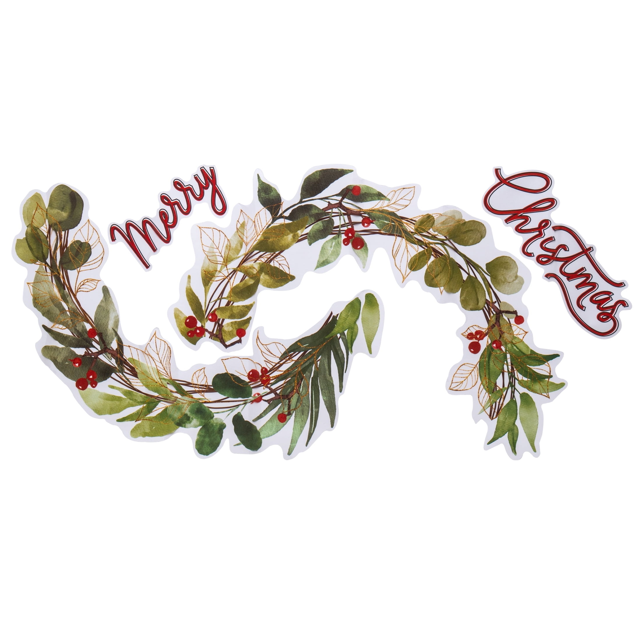 Festive Wreath Peel and Stick Christmas Wall Art, Multicolor, 27.5" x 13", by Holiday Time