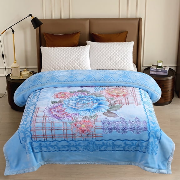MERRY HOME 2 Ply Double-side Fleece Blanket, Warm Thick Bed Blanket, Embossed Design Soft Polyester Raschel Blanket, 87"x 94" Bed Blanket for Winter, 10.5 lbs