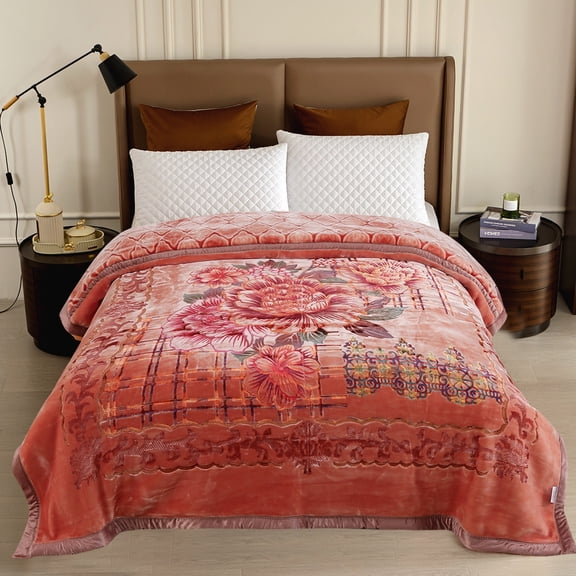 MERRY HOME 2 Ply Double-side Fleece Blanket, Warm Thick Bed Blanket, Embossed Design Soft Polyester Raschel Blanket, 87"x 94" Bed Blanket for Winter, 10.5 lbs