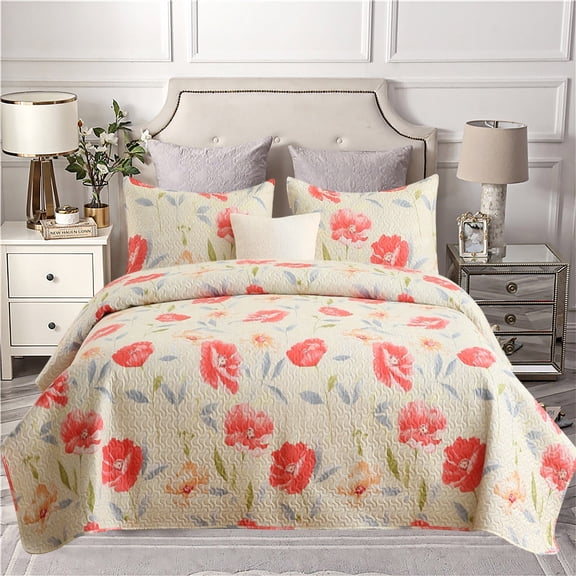 MERRY HOME Bedspread Set 3-Piece King Size, Soft Reversible 1 Quilt & 2 Shams Quilt Coverlet Set