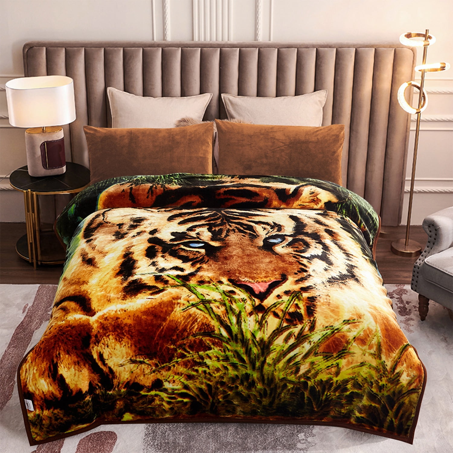 MERRY HOME King Size Fleece Blanket For Bed, A & B Patterns Soft Warm Tiger Blanket, Microfiber Plush Middle Weight Bed Blanket For All Season, Tiger/Tiger Print, 5.7LB, 83"x91"