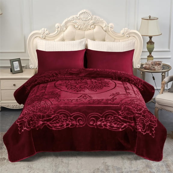 MERRY HOME Korean Fleece Blanket King Size, 85 X 95 Inches, 9 Lbs - Soft Heavy Warm Mink Blanket, Single Ply Thick Raschel Embossed for Winter, Autumn (Burgundy)