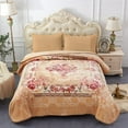 thumbnail image 1 of MERRY HOME Korean Fleece King Size Blanket, 85 x 95 Inches - 9 Lbs, Soft Warm Mink, Thick Raschel for Winter, Autumn (Khaki with Floral), 1 of 9