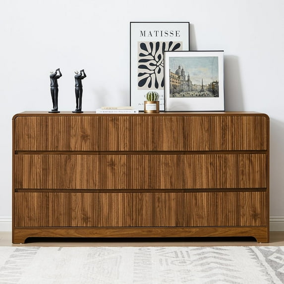 MERRYBERRY Fluted Dresser for Bedroom with 9 Drawers,63" Wide Modern Chest of Drawers with Curved Profile & Deep Drawer,Large Wood TV Dresser for Bedroom Living Room