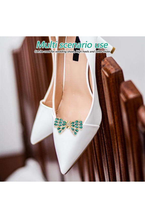 1 Pair Green Alloy Rhinestone Bow Shoe Clips Elegant Decorative Accessories for Women Shoes