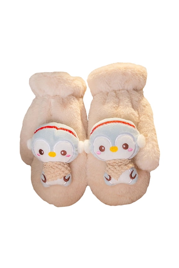 Cat Plush Mittens Beige Breathable Moisture Absorbent Warm Gloves for Women and Men 1 Pair