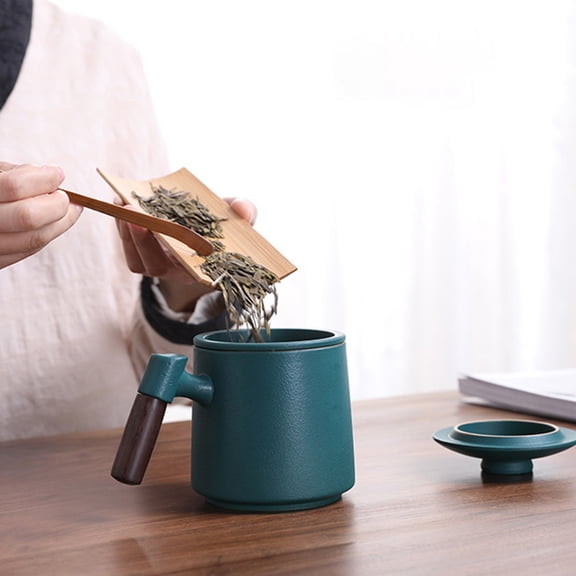 MERRYHAPY Ceramic Tea Cup Set with Lid, Green Tea Mug for Separate Water and Tea Leaves Brewing