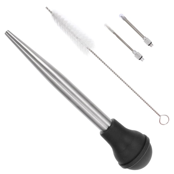 MERRYHAPY 1Set Kitchen Meat Injector Black Silicone and Stainless Steel Sauce Injector for Turkey Roasting