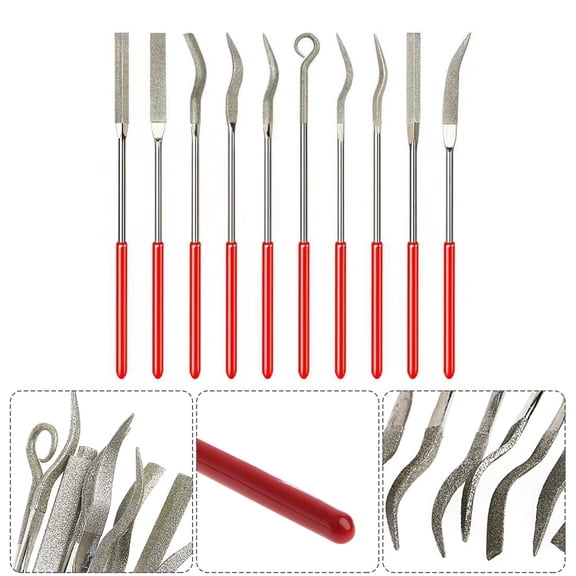 MERRYHAPY 10-Piece Red Polishing Tool Set with Plastic Riffler Files for Jewelry Making, Crafts, and Handcraft Detailing