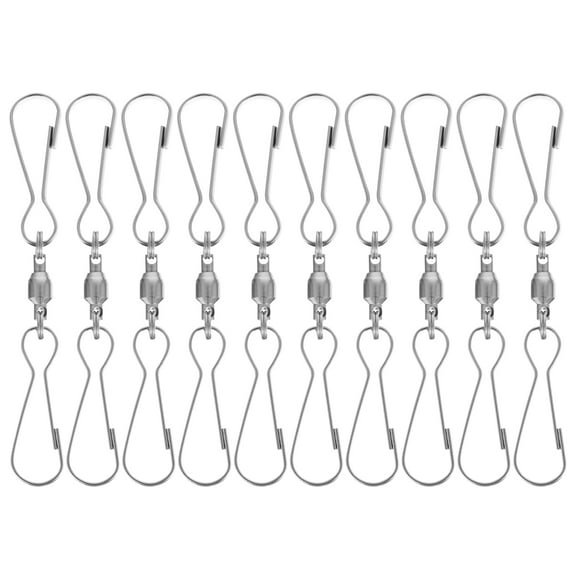 MERRYHAPY 10Pcs Plated Silver Stainless Hanging Hooks with Rotating Clips for Wind Chimes and Garden Bells