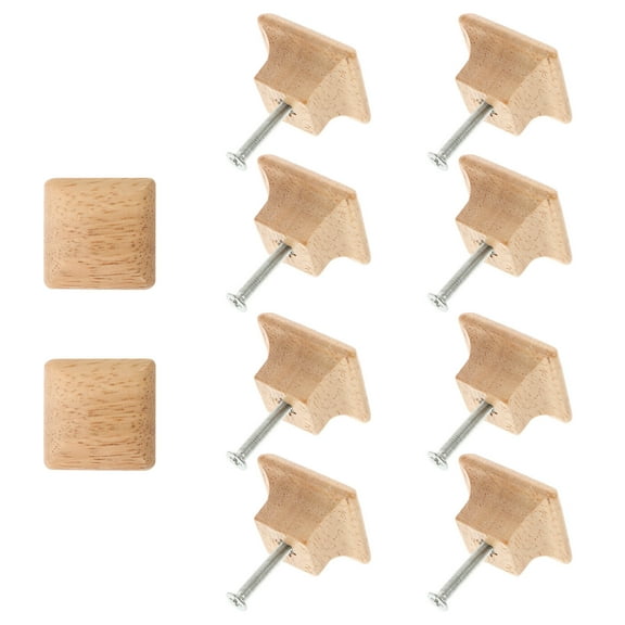 MERRYHAPY 10-Pack Rustic Wooden Square Cabinet Knobs for Drawers and Doors, Furniture Handles Hardware