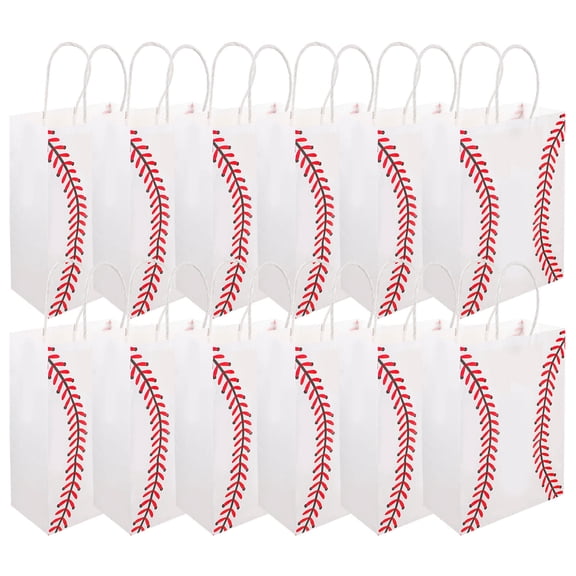 Gogogmee Sports Tote Bag 12Pcs Kraft Paper Baseball Bags Lightweight Handled Party Favor Bags for Birthday Wedding Events