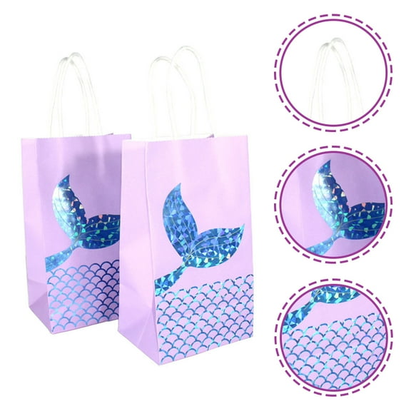 MERRYHAPY 12 Pcs Mermaid Treat Bags Blue Light Purple Paper For Holiday Celebrations 11.00X4.32X0.04in