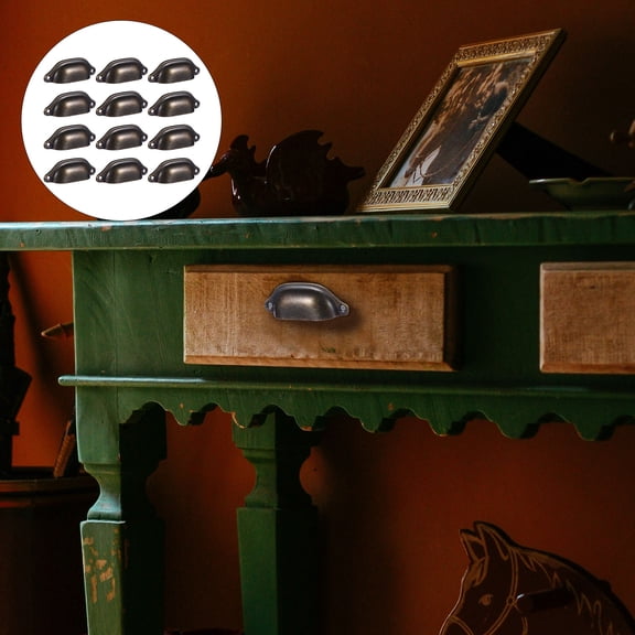 MERRYHAPY 12Pcs Retro Iron Cabinet Knobs Black Farmhouse Pulls for Furniture Hardware