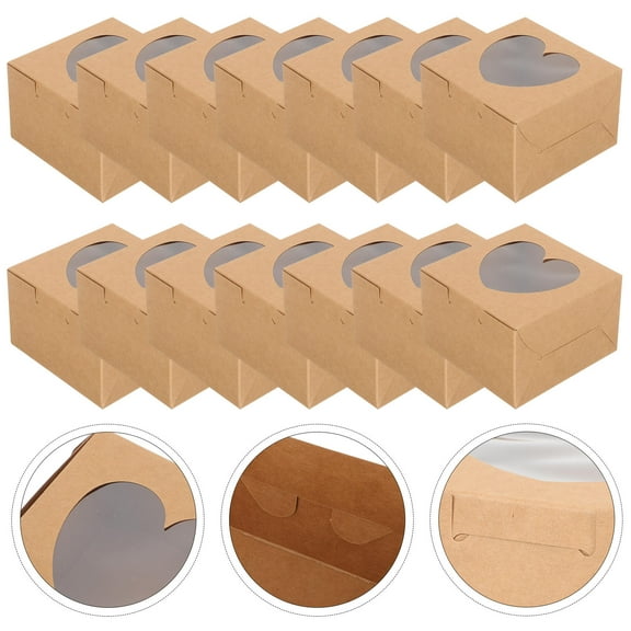 MERRYHAPY 14Pcs Small Cookie Boxes Kraft Baking Box with Window and Rustic Design