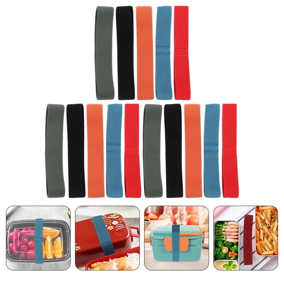 MERRYHAPY 15Pcs Assorted Color Nylon Elastic Bento Box Straps for Secure Lunch Container Holding and Portable Use