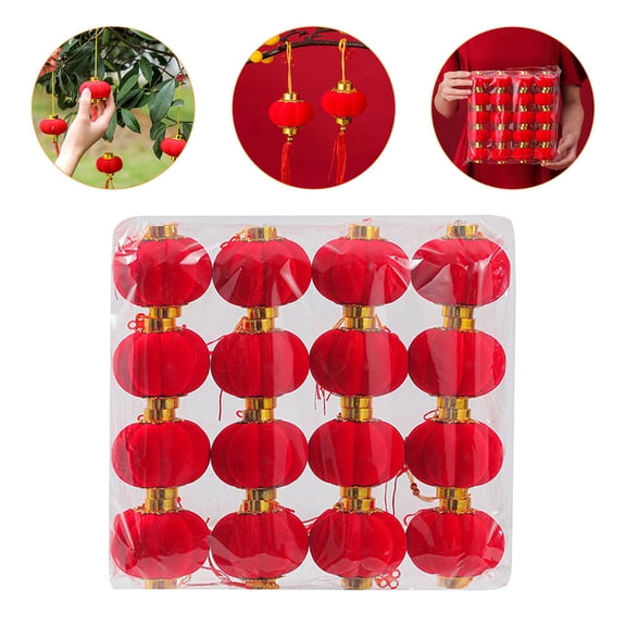 MERRYHAPY Spring Festival Red Lantern Decorations 16Pcs Flocking Cloth New Year Party Supplies
