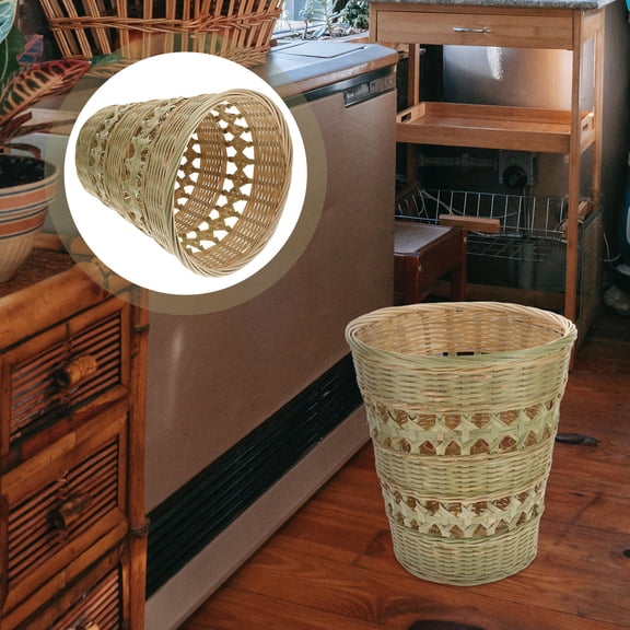 MERRYHAPY 1PC Bamboo Woven Trash Can for Home Multi-function Storage re Olive Users