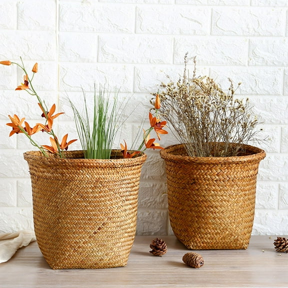 MERRYHAPY 1Pack Round Wicker Baskets for Laundry Storage with Handmade Straw Material in Khaki Color 26.00X26.0