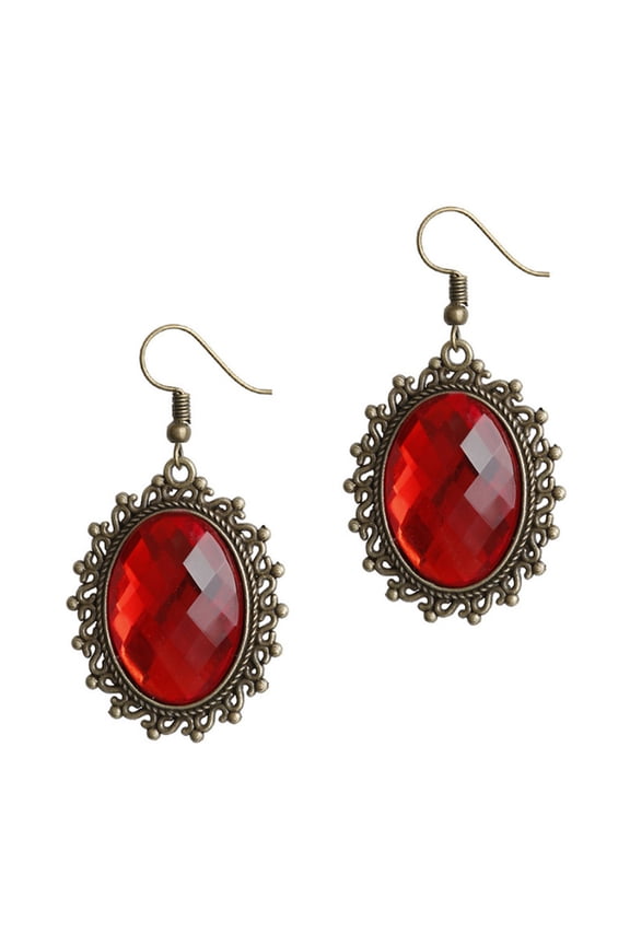 1Pair Vintage Red Gems Earrings Style Handcrafted Crystal Rhinestone Jewelry
