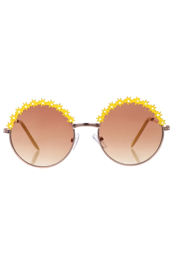 1 Pair Yellow Round Frame Sunglasses for Photo Props, Carnivals, Parties, and Outdoor Fun