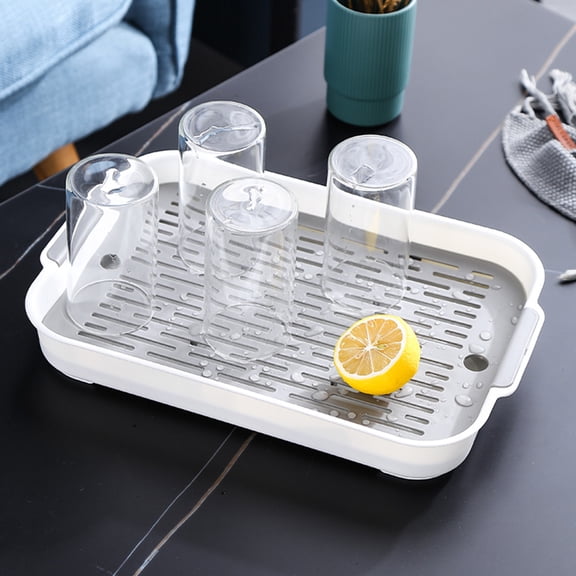 MERRYHAPY 1Pc White Plastic Drain Rack Double Tray for Cups Bowls and Cutlery in Kitchen