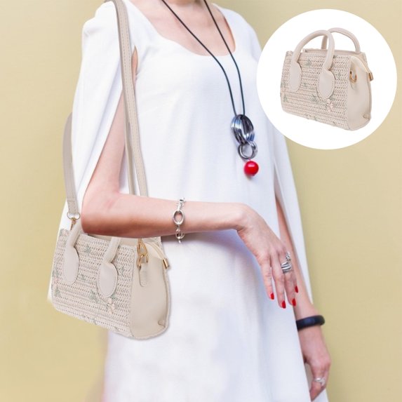 MERRYHAPY 1Pc Beige Straw Weaving Handbag with Noble Feel and Adjustable Single Shoulder Strap