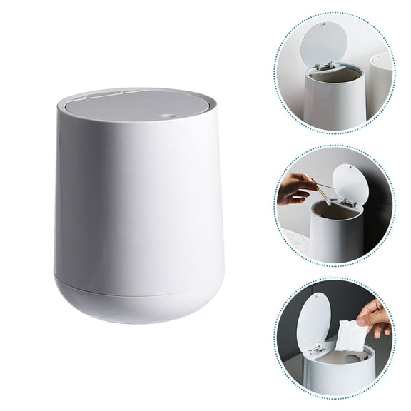 MERRYHAPY 1Pc Desktop Trash Can Grey Plastic Household Waste Bin with Lid for Home Use on Tabletops