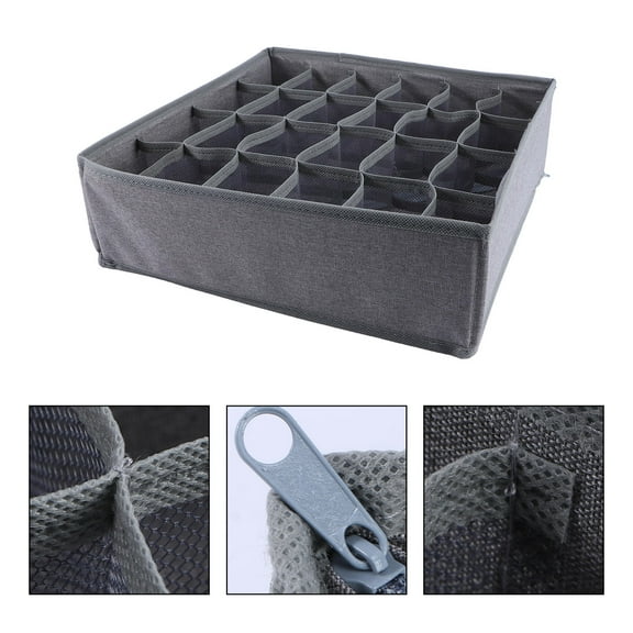 MERRYHAPY Light Grey Sock Organizer Box with Multiple Grid Compartments for Home Storage and Closet Organization