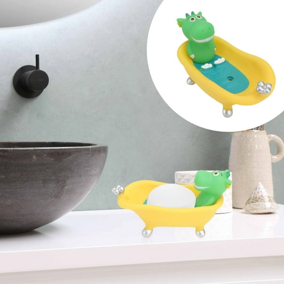 MERRYHAPY Yellow Plastic Soap Box Bathtub Shape Soap Holder with Drain for Bathroom Home Use