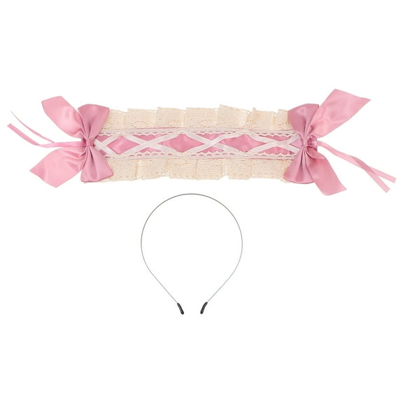 MERRYHAPY 1Pc Pink Bowknot Lolita Hairband Lace Headdress for Photo Prop and Costume Decor