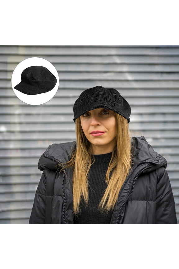 1Pc Black Octagonal Sun Hat Straw Braid with Windproof and Breathable Features