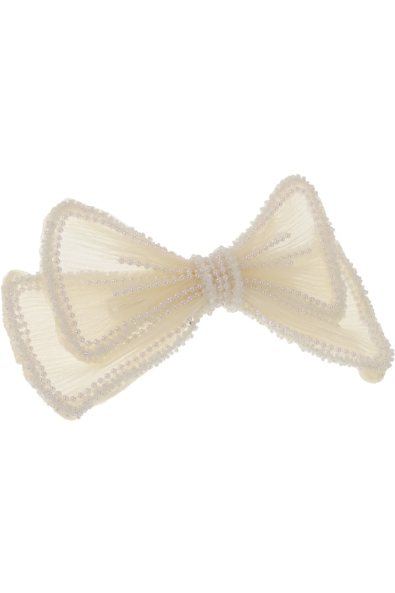 1Pc White Beaded Bow Hairpin Elegant Bride Headdress Hair Clip for Special Occasion