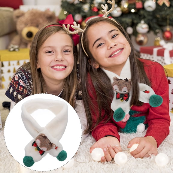 MERRYHAPY Kids White Polyester Scarf Warm Christmas Style Winter Neck Warmer for Daily Wear and Outdoor Activities