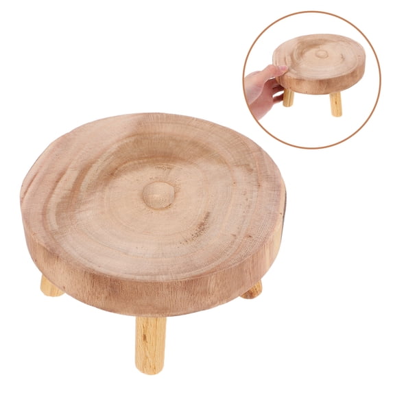 MERRYHAPY 1Pcs Wood Color Flowerpot Display Base Small Decorative Stool 6.5x6.5x3.5in