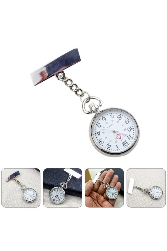 1Set Nurse Pocket Watch Fob Practical Timekeeping Keychain Alloy Silver 8x3Cm