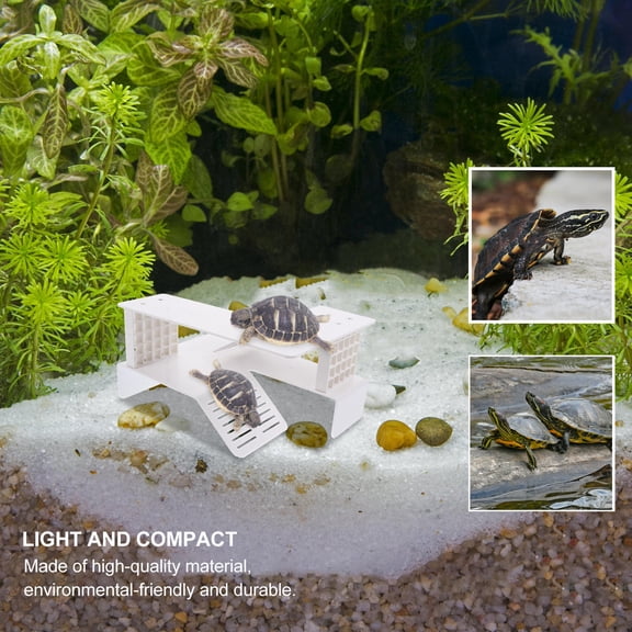 MERRYHAPY 1Set White Reptile Dock with Double Level Ramp for Turtle Tortoise Aquarium Use