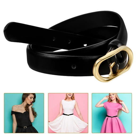 MERRYHAPY 1Set Women Dress Belt Black Pu Material Oval Buckle Adjustable Length For Dresses
