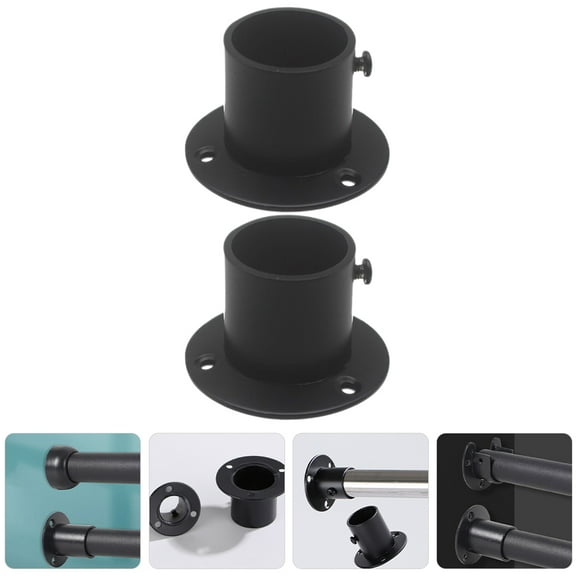 MERRYHAPY Stainless Steel Closet Pole Holder, Black Rust-Resistant, , Stylish, 2 Pieces for Home Organization