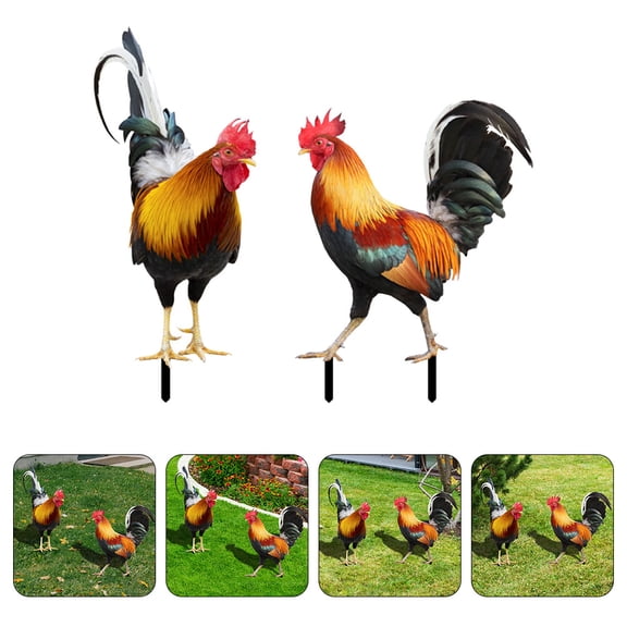 MERRYHAPY 2pcs Rooster Garden Stakes Outdoor Yard Decor Farmhouse Style Metal Lawn Decorations