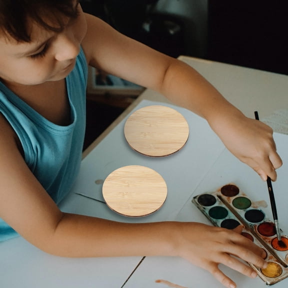 MERRYHAPY 20PCS Light Brown Round Wooden Painting Circles for Kids Creative Crafting and Art Projects