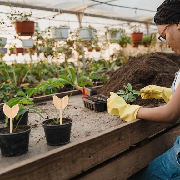 MERRYHAPY 20pcs Wooden Garden Plant Labels Khaki Flower Markers for Planting and Garden Organization
