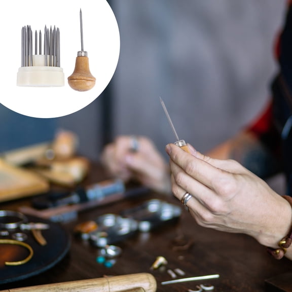 MERRYHAPY 23Pcs Jewelry Inlay Needle with Ergonomic Khaki Wood Handle Durable Cast Iron Beading Tool for DIY Use
