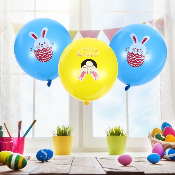 MERRYHAPY 24Pcs Easter Latex Balloons Set with Bunny and Egg Prints Assorted Colors for Holiday Party Decorations