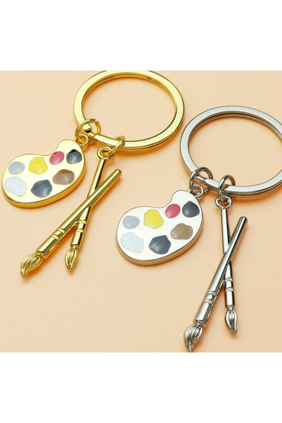 2-Pack Metal Key with Painting Tray Pendant, Unique Hanging Keychain for Keys and Accessories