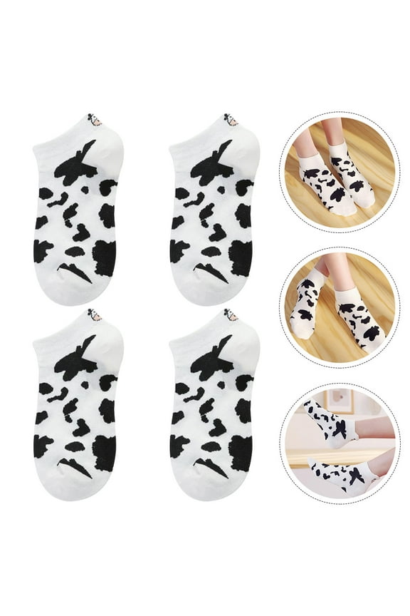 2Pairs Cute Cotton Socks Women Cow Pattern Short Low Cut Spring Summer Autumn
