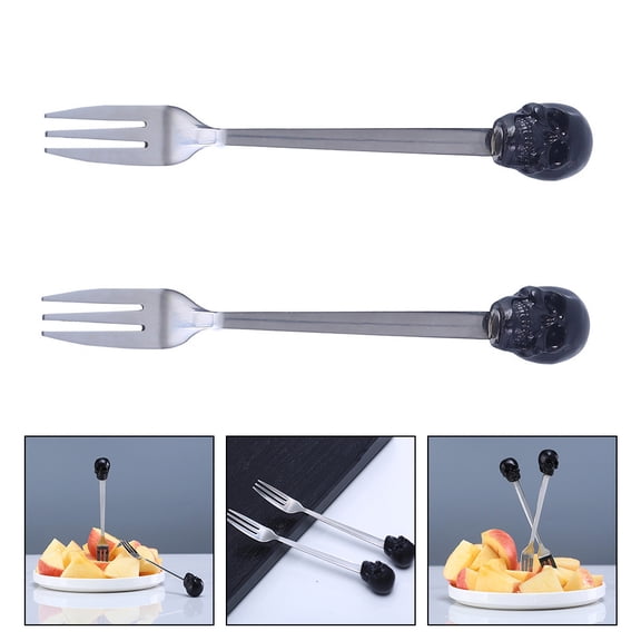 MERRYHAPY 2Pcs Three Prong Dessert Forks Stainless Steel Fruit Picks for Snacks and Appetizers