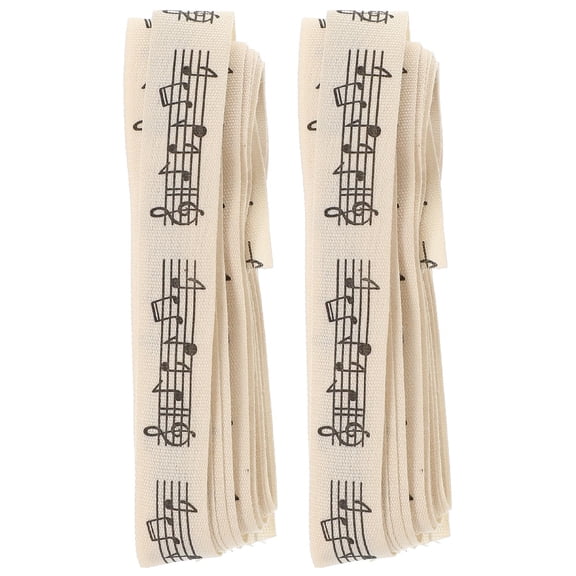 MERRYHAPY 2-Pack Beige Cotton Ribbons with Musical Notes for Wrapping, Party Decorations, Crafts and Projects